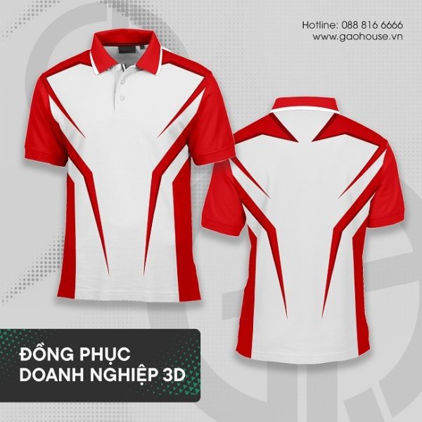 áo polo doanh nghiệp 3d trắng đỏ thể thao