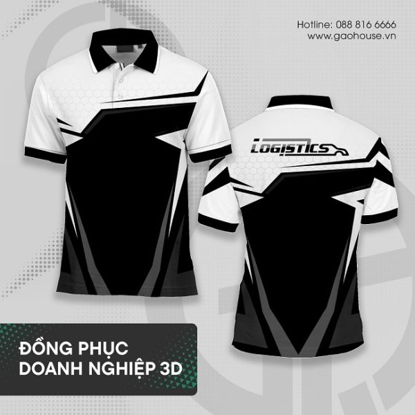 Áo polo đồng phục logistics 3d màu đen trắng