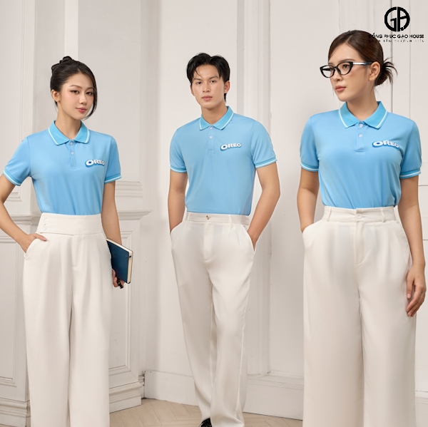 Áo đồng p;hục công ty màu xanh orio