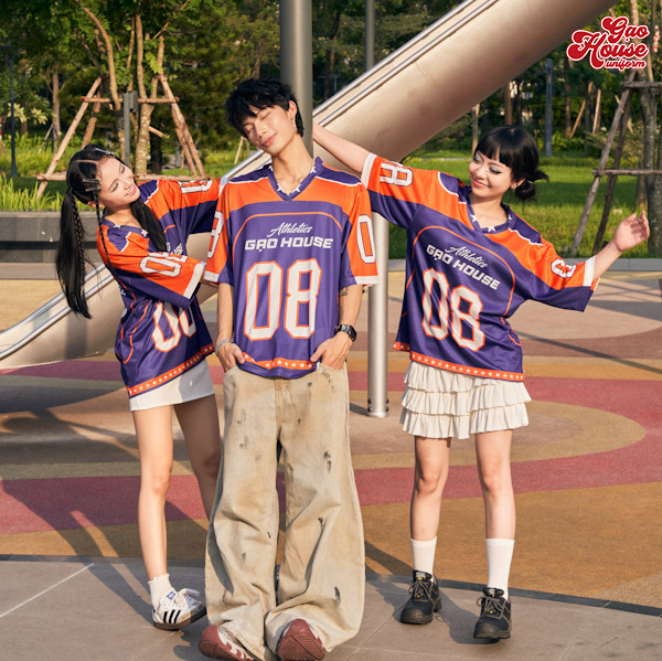 Áo Đồng Phục Lớp Line Up Tone Tím Phối Cam 3D