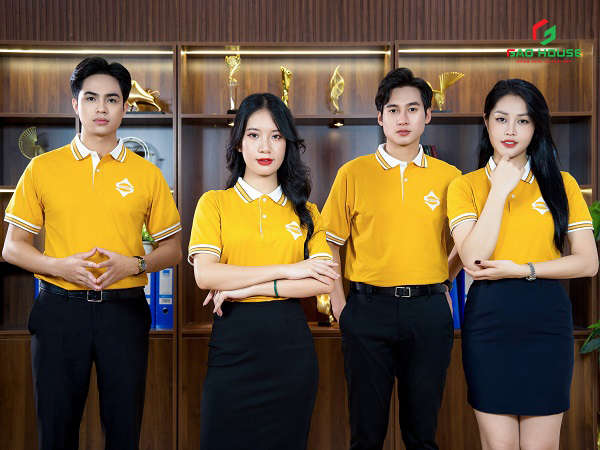 áo đồng phục doanh nghiệp màu vàng phối trắng
