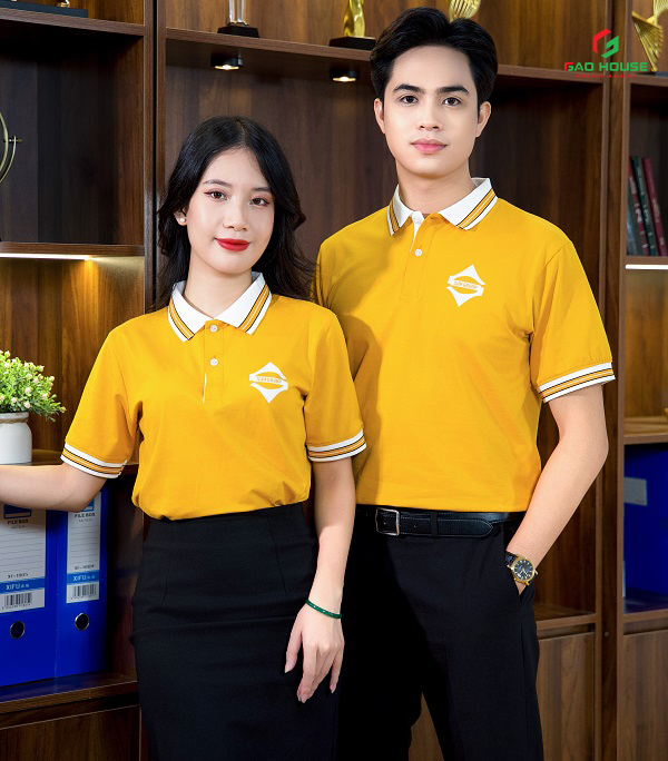 áo đồng phục doanh nghiệp màu vàng phối trắng