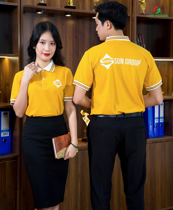 áo đồng phục doanh nghiệp màu vàng phối trắng