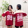 áo phông lớp màu đỏ phối cổ tròn màu kem