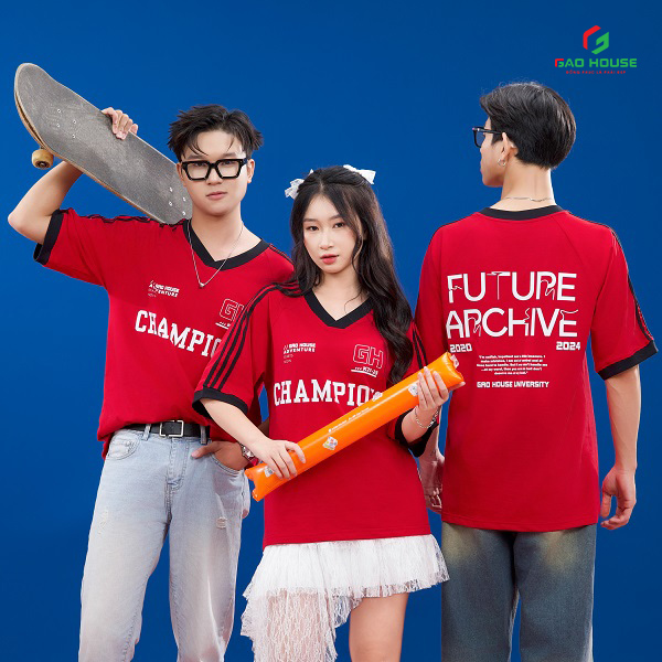 áo phông lớp màu đỏ phối cổ v đen