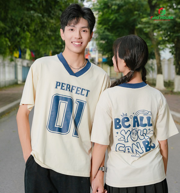 áo phông lớp màu kem cổ v be all you can be