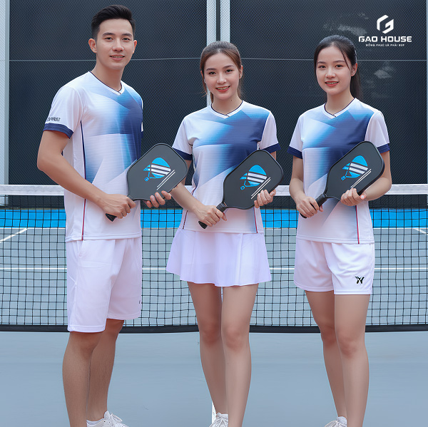 áo phông pickleball màu trắng phối xanh ombre