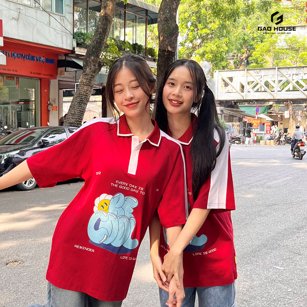 áo polo đồng phục lớp màu đỏ đô phối trắng