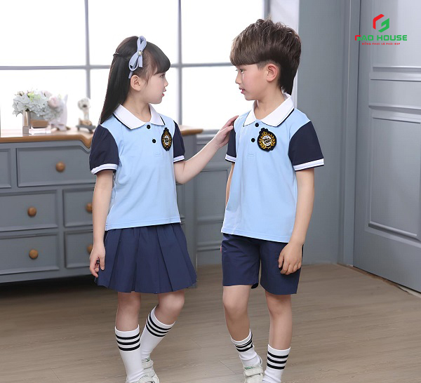 áo polo đồng phục mầm non màu xanh da trời