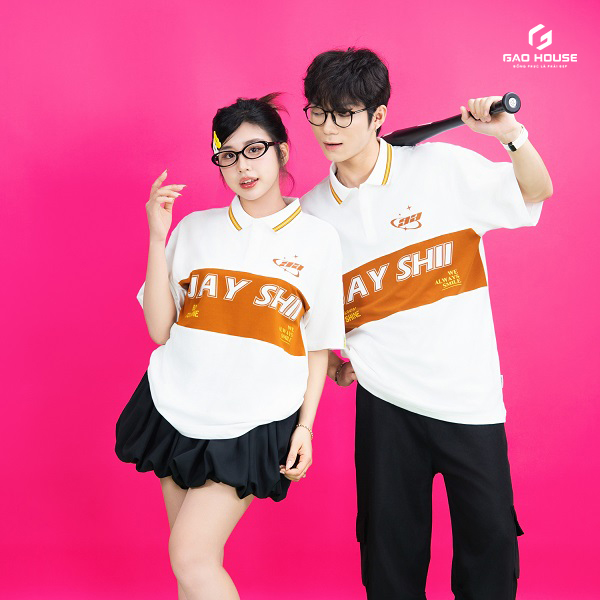 áo polo lớp màu trắng jay shii phối cam 