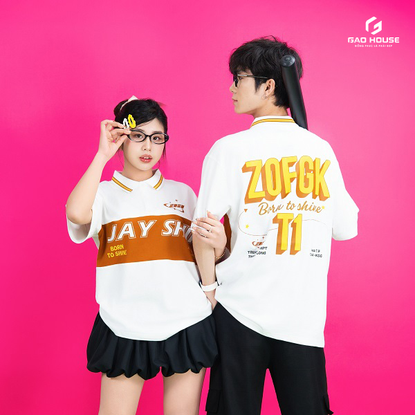áo polo lớp màu trắng jay shii phối cam 