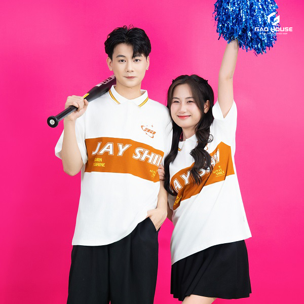 áo polo lớp màu trắng jay shii phối cam 