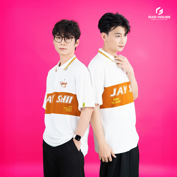 áo polo lớp màu trắng jay shii phối cam