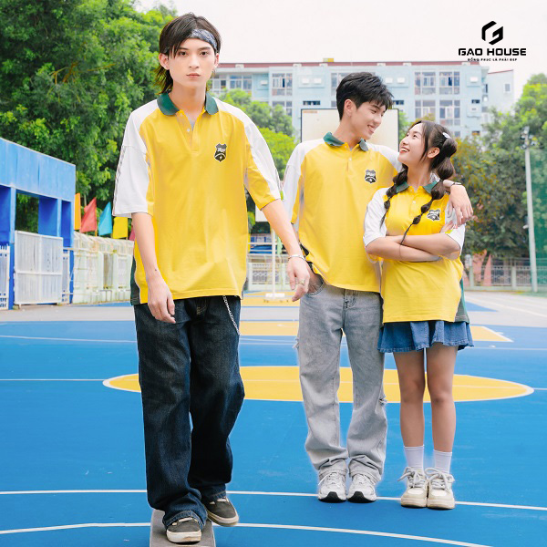 áo polo lớp màu vàng phối trắng xanh lá 