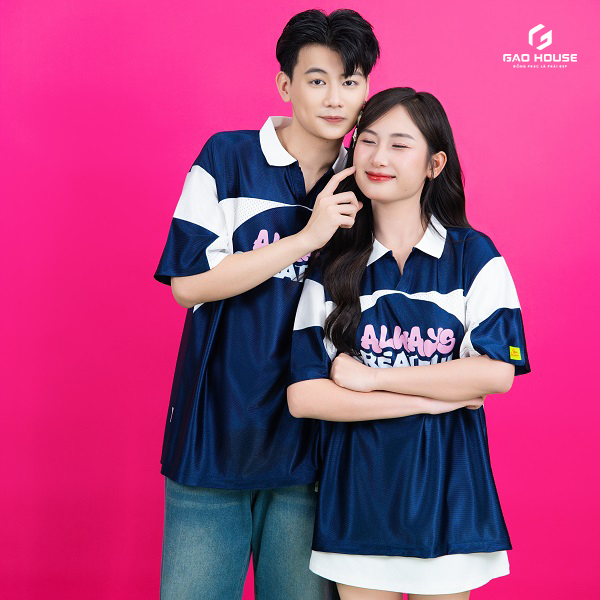 áo polo lớp màu xanh line up phối raglan màu trắng