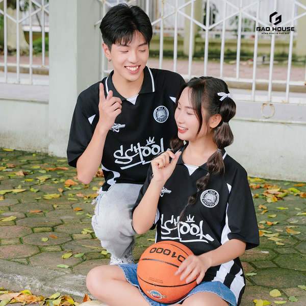 áo polo lớp school màu đen phối trắng