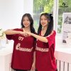 áo thun lớp cổ v màu đỏ phối be