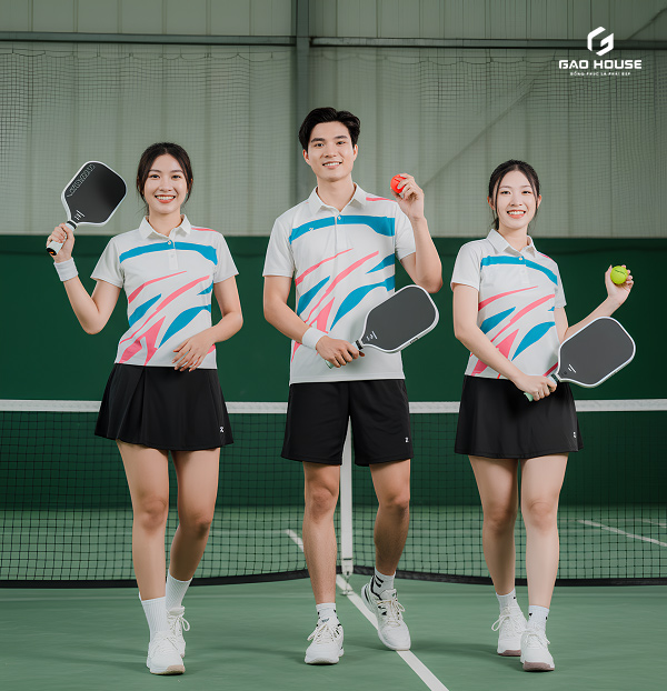 đồng phục pickleball 3d màu trắng xanh hồng