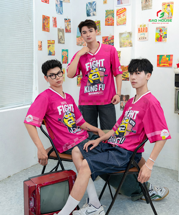áo đồng phục lớp màu hồng jersey tee