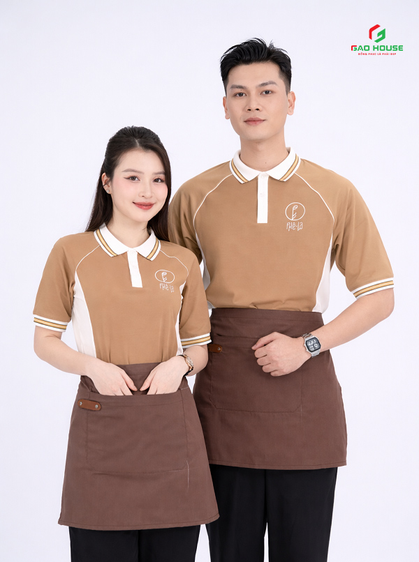 may áo đồng phục màu nâu