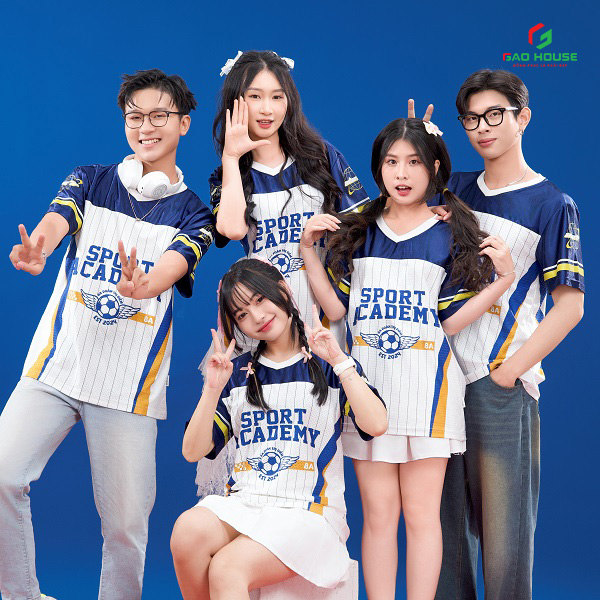 áo đồng phục lớp màu xanh jersey