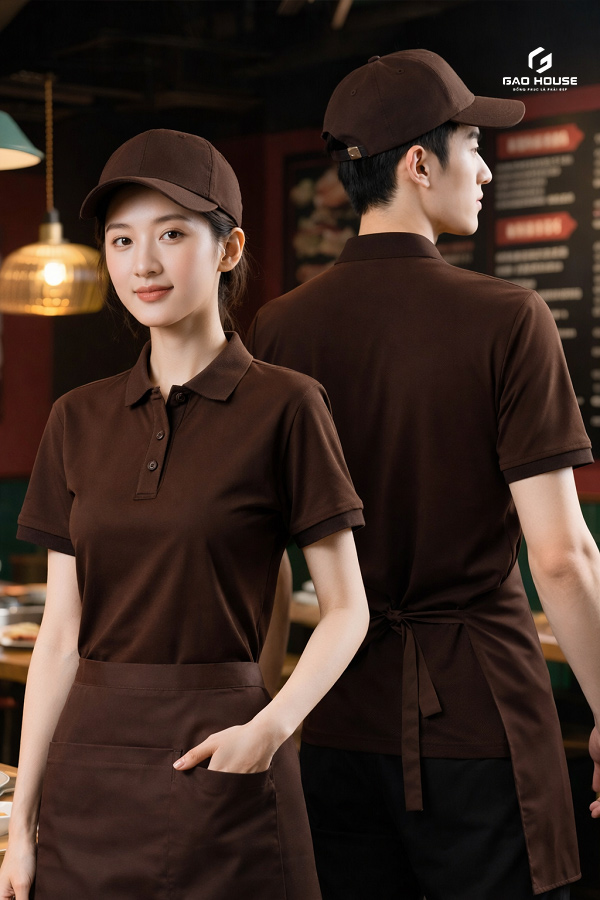áo đồng phục nhà hàng màu nâu