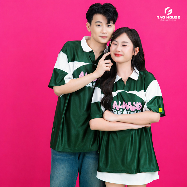 áo lớp màu xanh rêu cổ trụ v