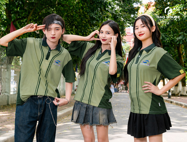 áo lớp polo xanh rêu