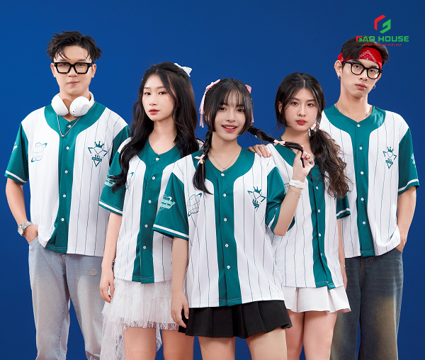 áo lớp sơ mi xanh ngọc baseball