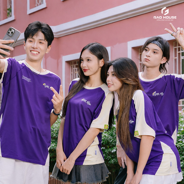 áo phông lớp màu tím cổ tròn