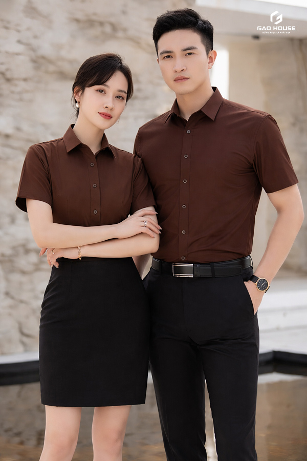 áo sơ mi đồng phục nâu