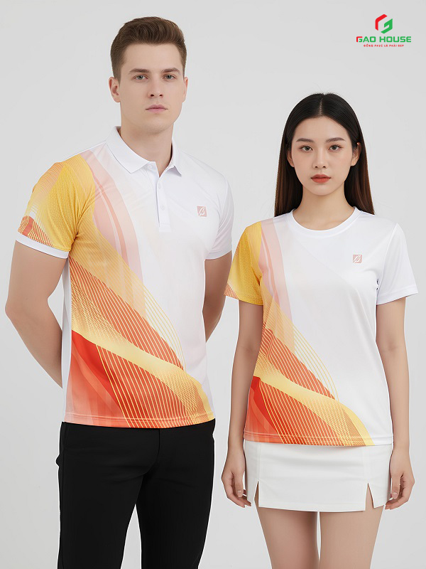 đồng phục 3d cổ bẻ màu trắng phối xanh lá