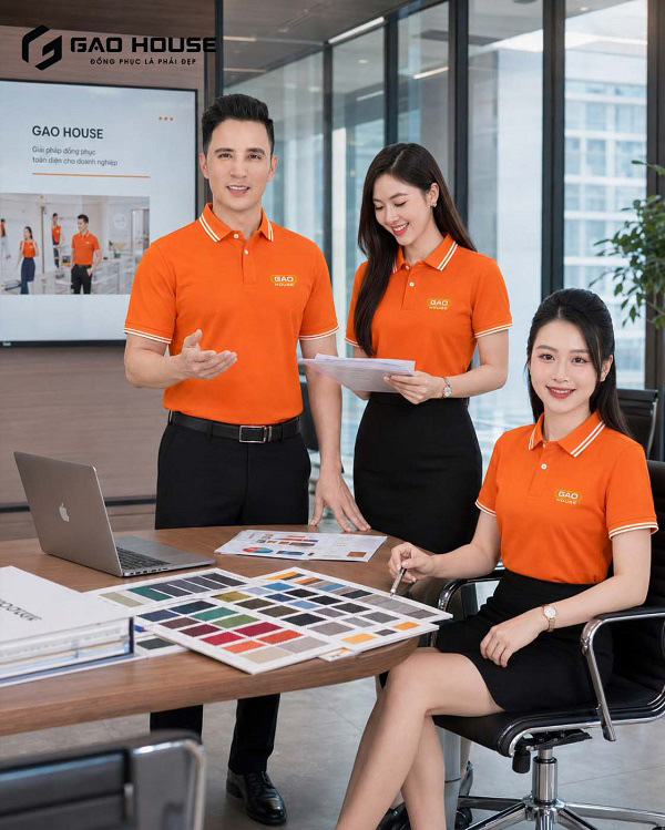 áo đồng phục màu cam phối cổ sọc trắng