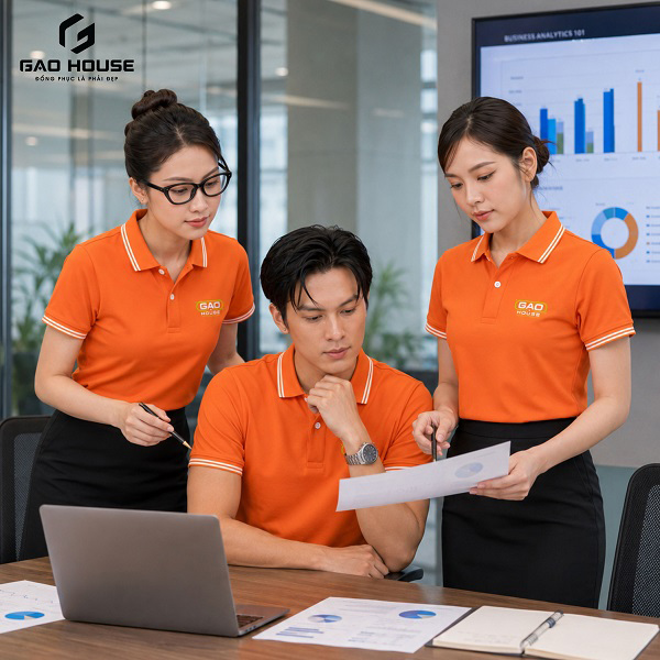 áo đồng phục màu cam phối cổ sọc trắng