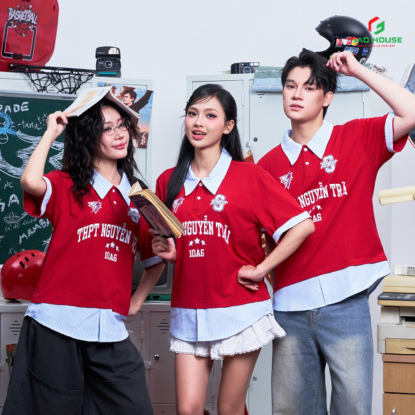 Áo lớp sơ mi mix polo màu đỏ