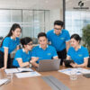 áo phông đồng phục màu xanh dương