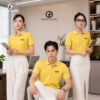 áo polo đồng phục màu vàng cổ line trắng