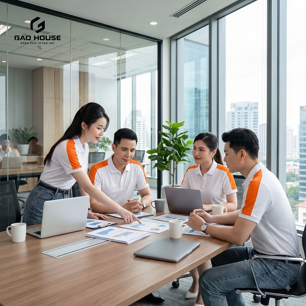 áo thun đồng phục màu trắng cam