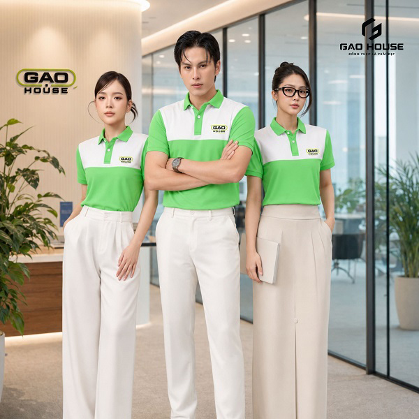 áo thun đồng phục màu trắng xanh lá