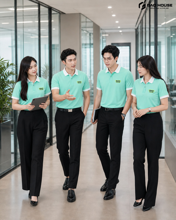 đồng phục công ty màu xanh bạc hà