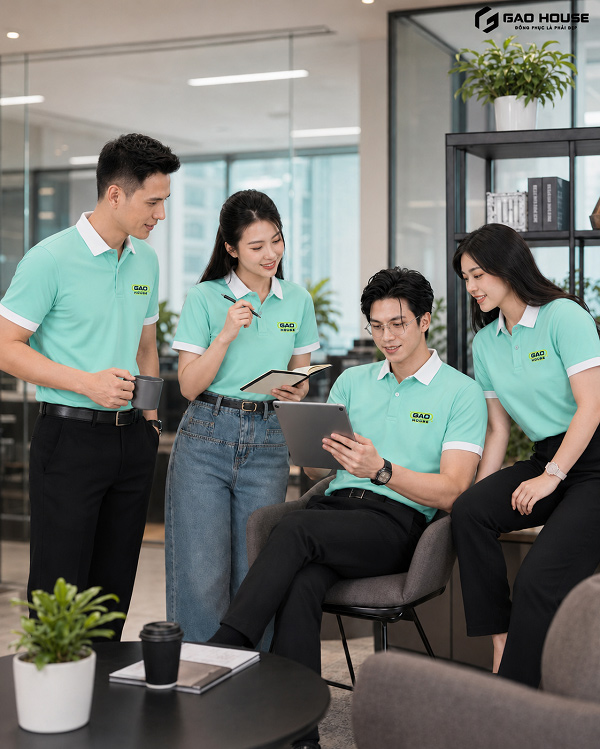 đồng phục công ty màu xanh bạc hà