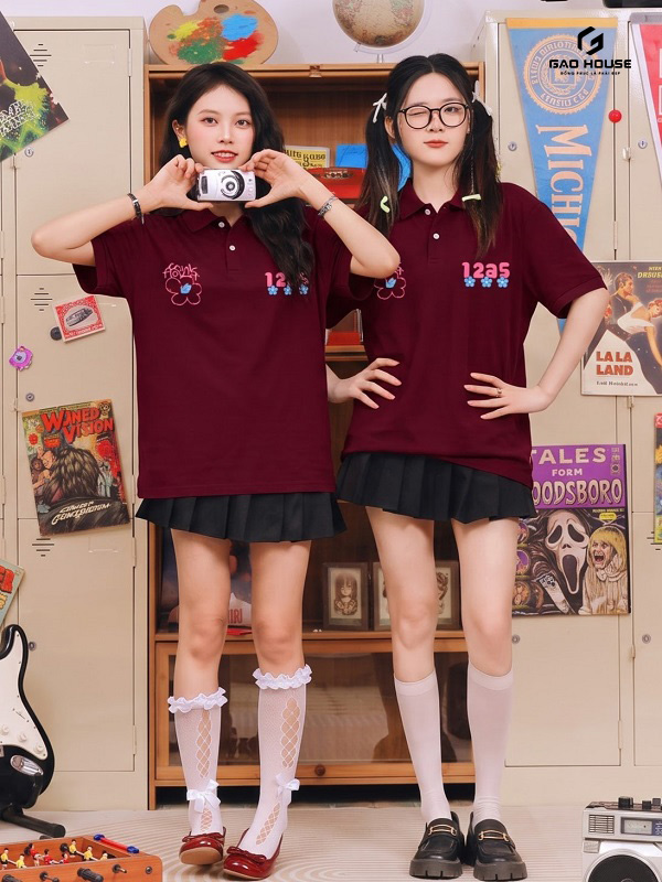 áo polo lớp màu đỏ mận