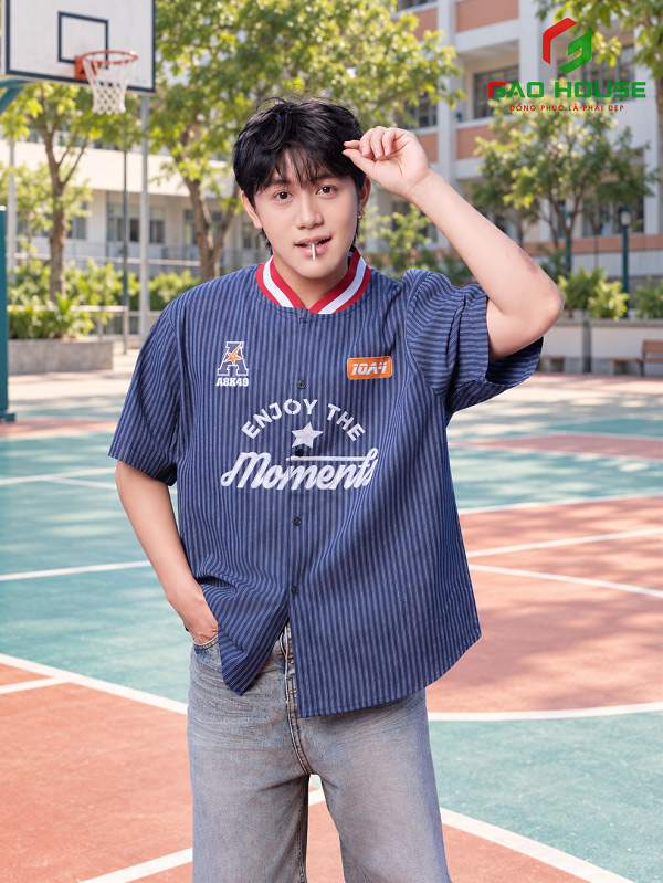 áo lớp sơ mi cổ bomber màu xanh