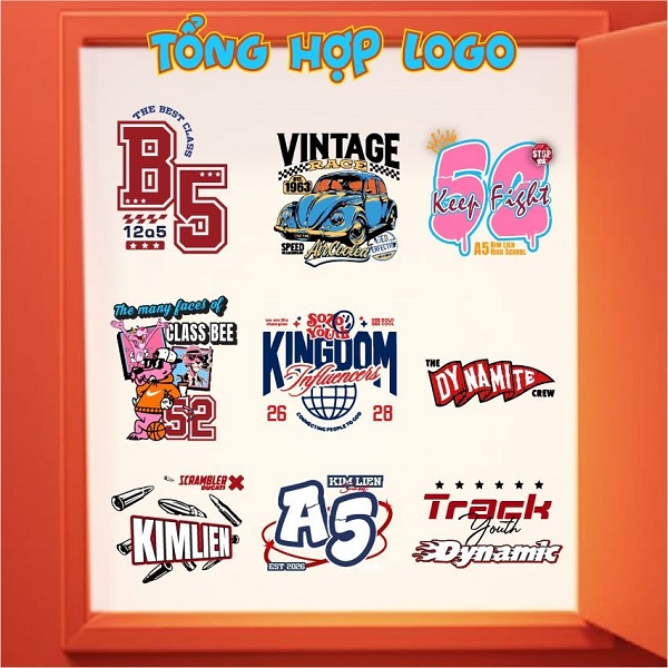 Mẫu logo áo lớp A5 phong cách đường đua racing và xe cổ vintage tốc độ khỏe khoắn