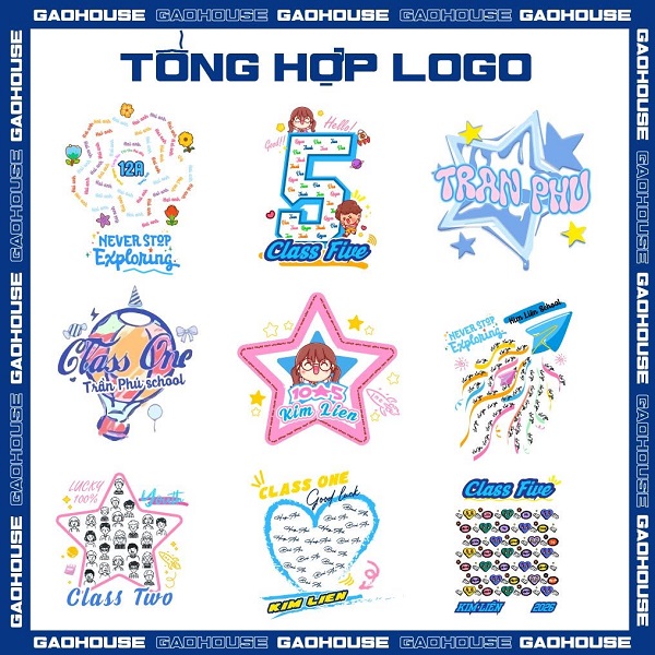 Mẫu logo riêng cho các lớp từ 7A1 đến 7A8 bố cục phân tầng rõ nét